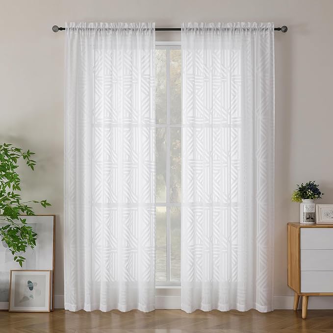 Simplebrand Semi Sheer White Curtains 84 Inches Long 2 Panels, Light Filtering by Simplebrand