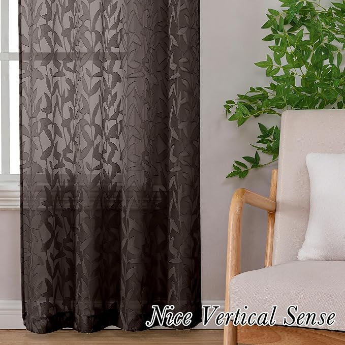 Lecloud Leia Living Room Chocolate Brown Sheer Curtains 72 Inch Length 2 Panels - Image 8