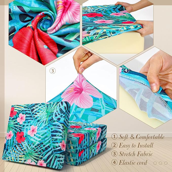 Newwiee 8Pcs Patio Cushion Covers Stretch Outdoor Cushion Cover Replacement - Image 4