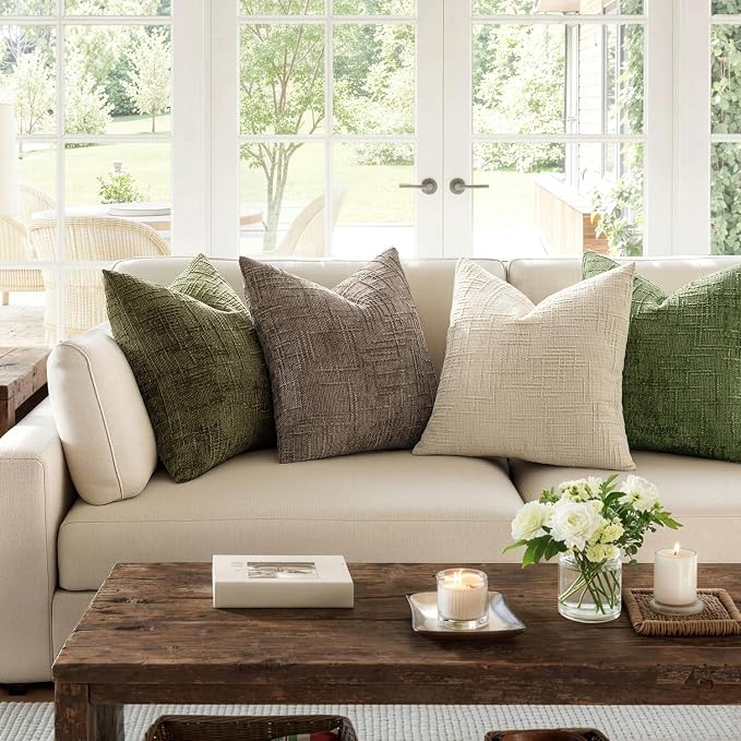 MIULEE Chenille Textured Euro Pillow Covers Taupe Grey 24x24 Set of 2 | Slubby - Image 7