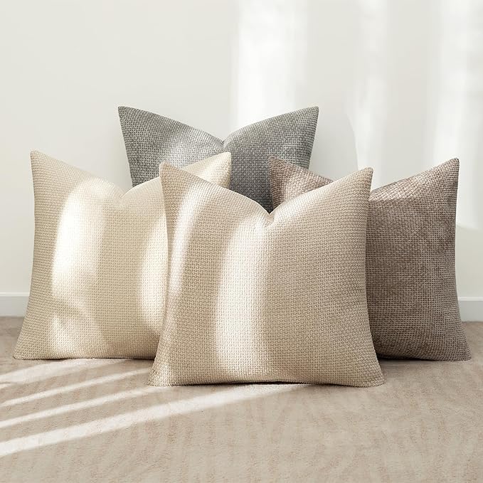 MIULEE Pack of 4 Couch Throw Pillow Covers 20x20 Inch Neutral Beige/Brown Soft - Image 3