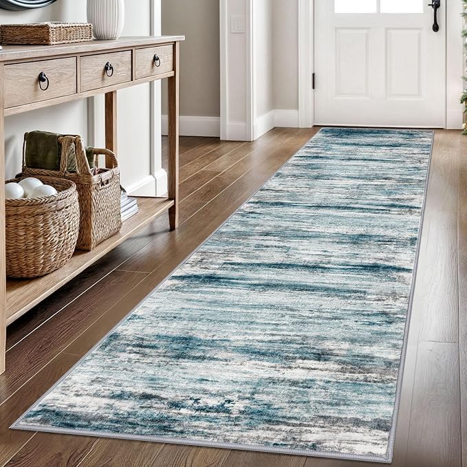 KOZYFLY Modern Abstract Hallway Runner Rug, 2.6x8 Washable Rug Runner Non-Slip by KOZYFLY