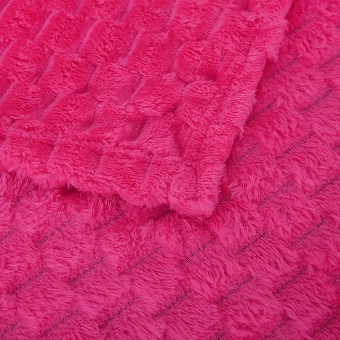 Puncuntex Hot Pink Throw Blanket 108"×90" inches Fuzzy 3D Jacquard Decorative - Image 6