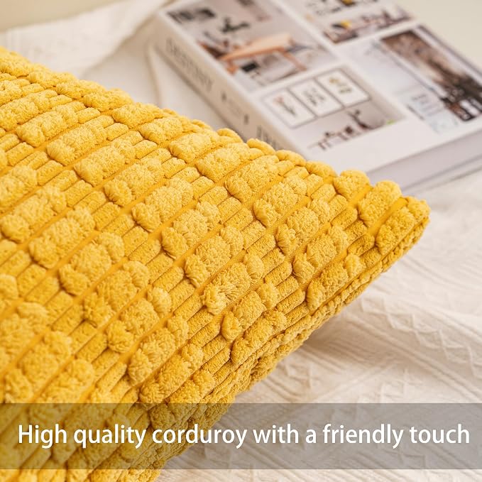Pack of 2 Corduroy Decorative Throw Pillow Covers 18x18 InchSoft Boho Striped - Image 2