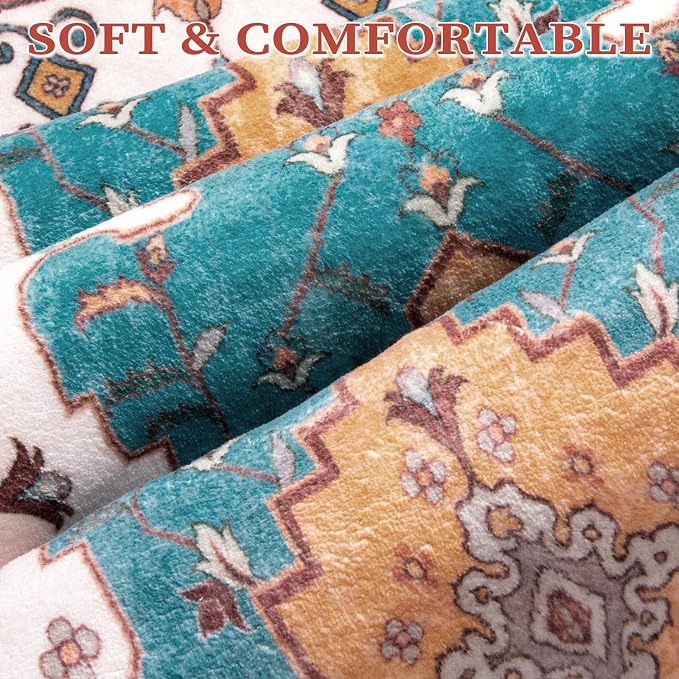 SERISSA Boho Area Rug 5x7 Orange, Washable Large Rugs - Image 4