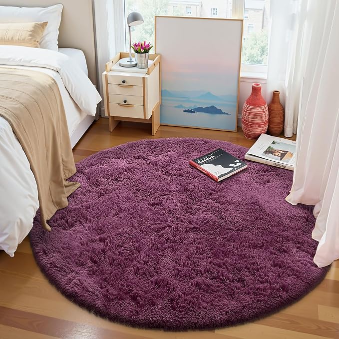OLANLY Burgundy Round Rugs for Bedroom - Image 3