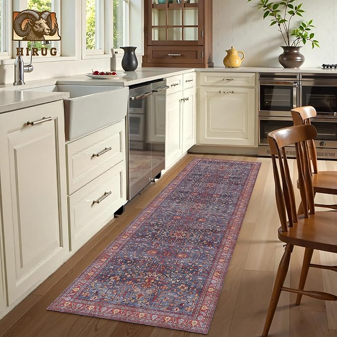 Washable Area Rug 2'6'' x 8' Vintage Traditional Persian Mat - Image 4