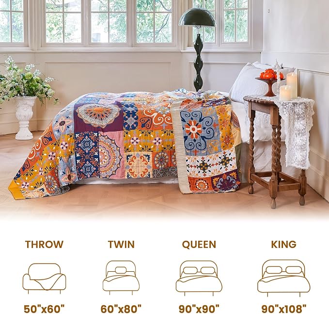 MSGKV Boho Throw Blanket for Bed 60"x80" 100% Cotton Couch Blanket Spring - Image 5