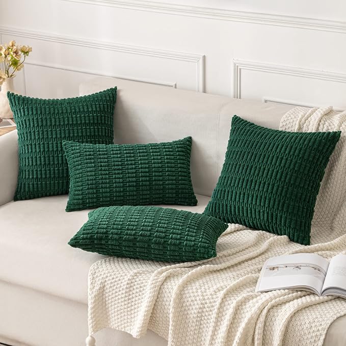MIULEE Pack of 2 Dark Green Corduroy Decorative Pillow Covers 18x18 Inch Soft - Image 2