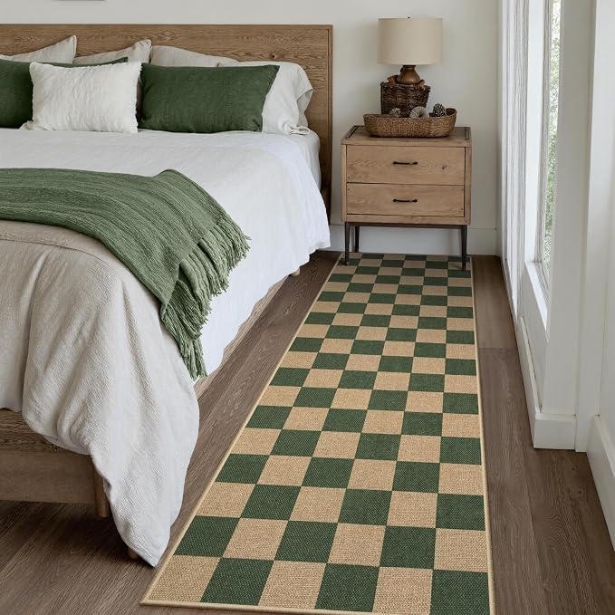 Lahome Colette Checkered Outdoor Runner Rug, 2x8 Green Kitchen Runner Rugs - Image 7
