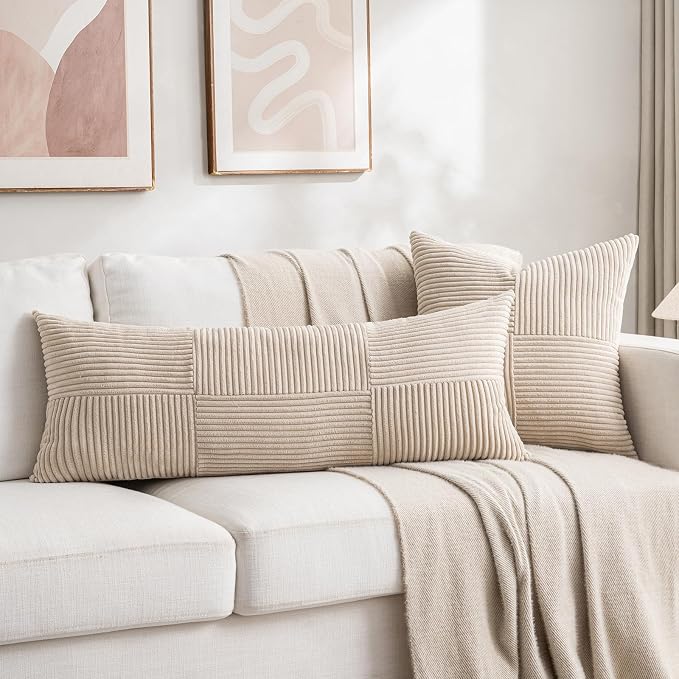 Fancy Homi Set of 2 Tan Boho Long Lumbar Body Decorative Throw Pillow Cover - Image 5
