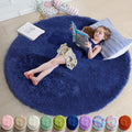 Amdrebio Navy Blue Round Shag Area Rug 4Ft by Amdrebio