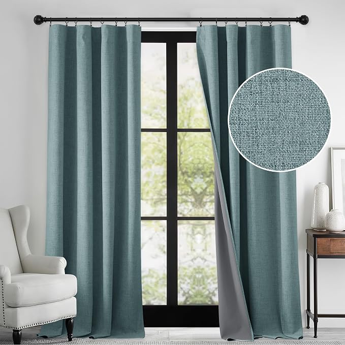 RYB HOME 100% Blackout Linen Textured Curtains 96 inches Long, Thermal by RYBHOME