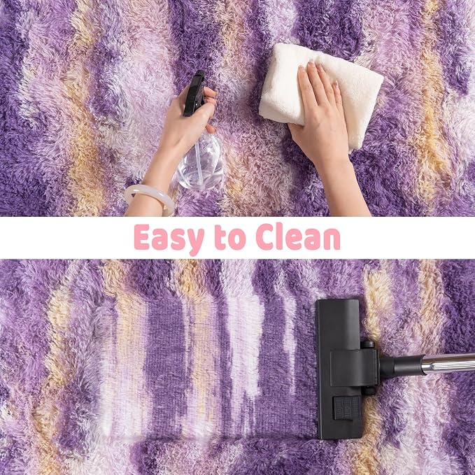 Soft Runner Rugs for Bedroom Hallways, 2x4 Abstract Purple Fluffy Shag Throw - Image 7