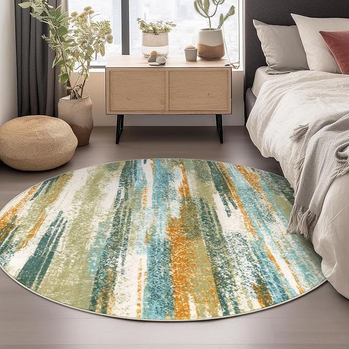 Lansny Modern Abstract Round Rug 6Ft, Soft Circular Dining Room Rug Thin Print - Image 2