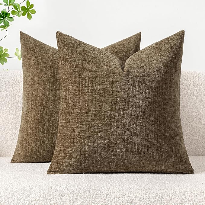 MIULEE Pack of 2 Coffee Throw Pillow Covers 16x16 Inch Soft Chenille Pillow by MIULEE