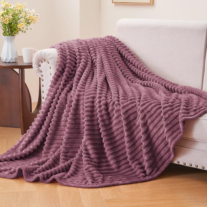 BEDELITE Fleece Blanket Twin Size – 3D Ribbed Jacquard Soft and Warm Decorative - Image 2