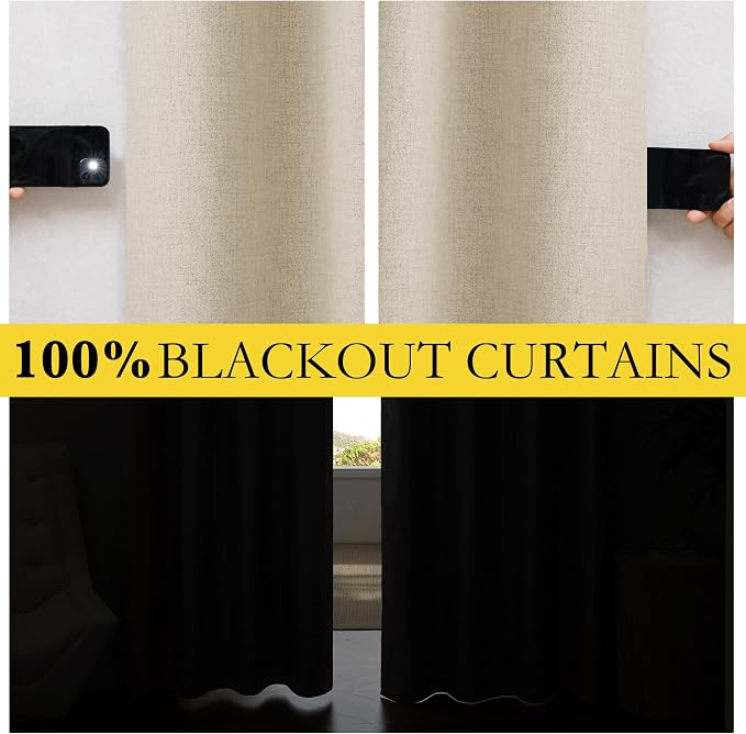 NICETOWN Cream 100% Blackout Linen Curtains 72 inch Long Burg - Image 4