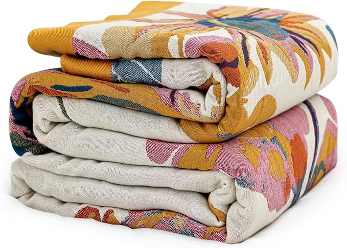 MSGKV Boho Throw Blanket Queen Size 90"x90" Cotton Blanket by MSGKVHomeTextiles