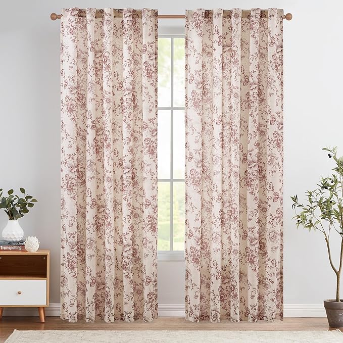 jinchan Linen Blend Curtain Floral Curtains by JINCHAN