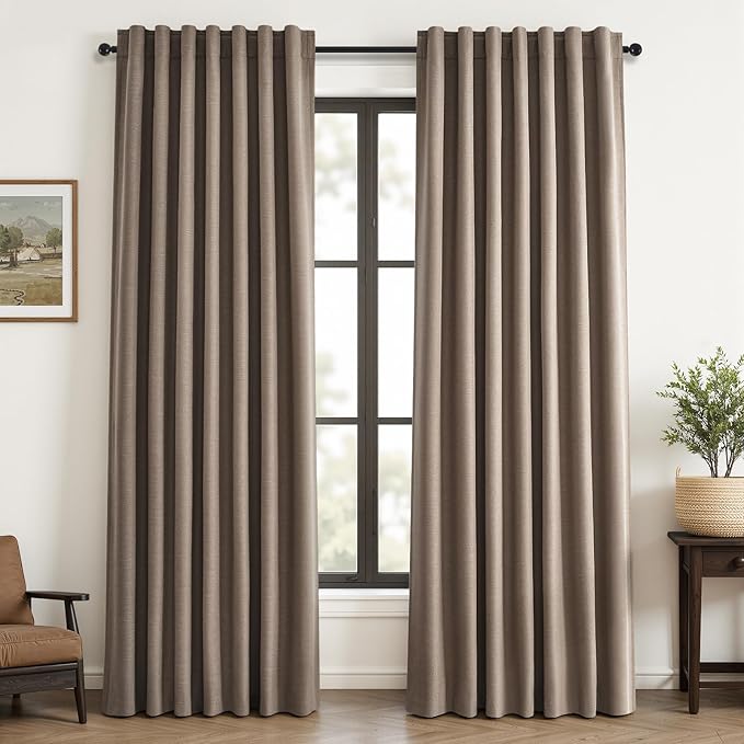Topfinel 90 inch Long Linen Blackout Curtains 2 Panels by Topfinel
