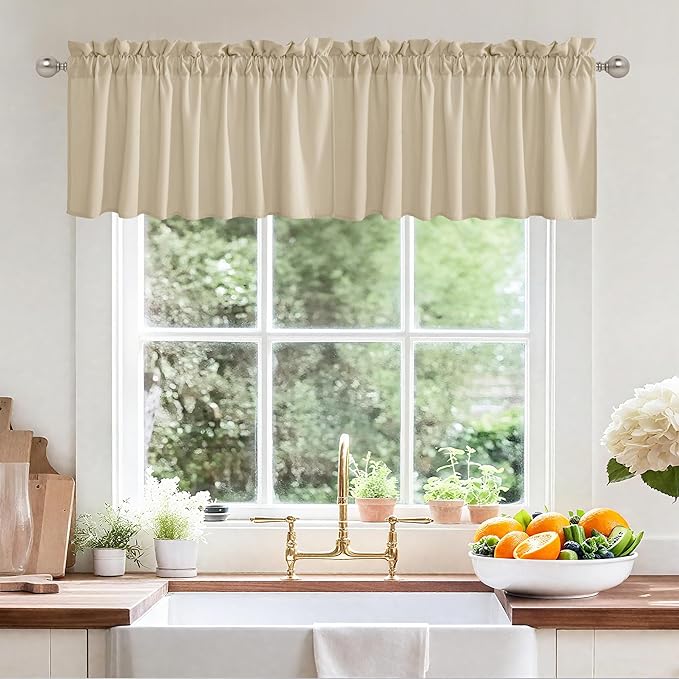 RYB HOME Short Kitchen Valances Faux Linen Blended 2 Panels Privacy Protect by RYBHOME