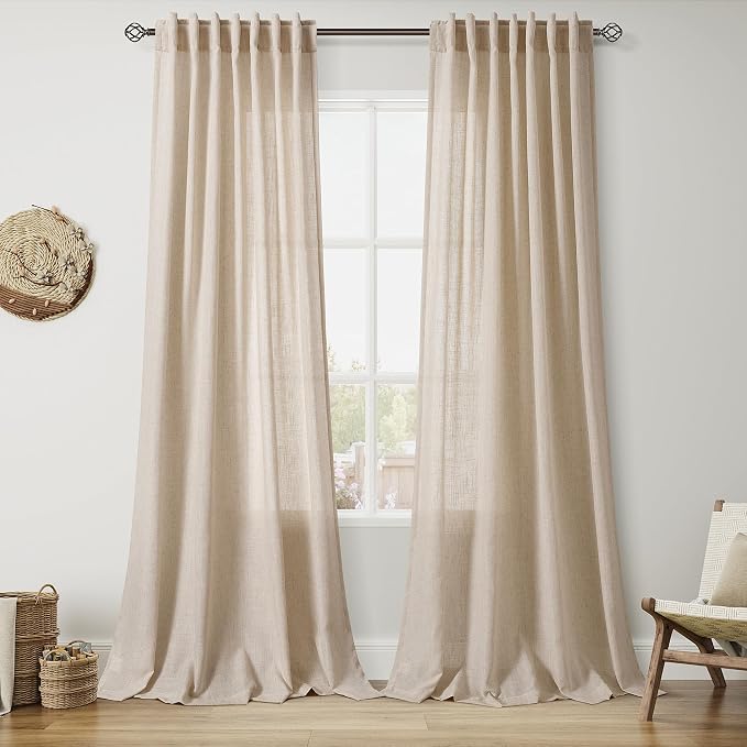 Nanspring Grey Flax Curtains 96 Inch Length 2 Panels Set by Nanspring