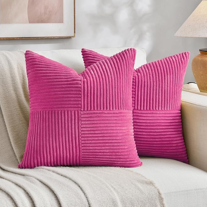 Fancy Homi 2 Packs Hot Pink Decorative Throw Pillow Covers 22x22 Inch by Fancy+Homi