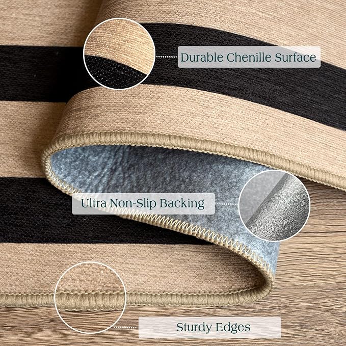 Black Tan Striped Entry Rug - Image 2