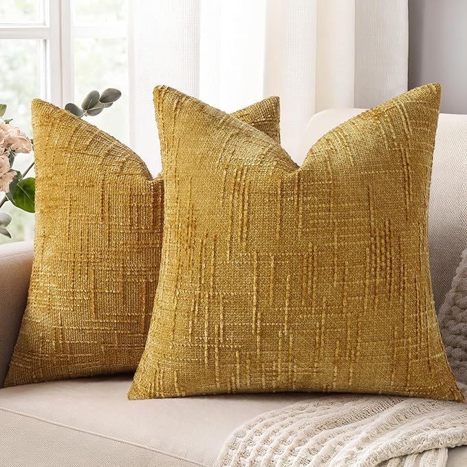 decorUhome Summer Mustard Yellow Chenille Euro Sham Throw Pillow Covers 26x26 by decorUhome