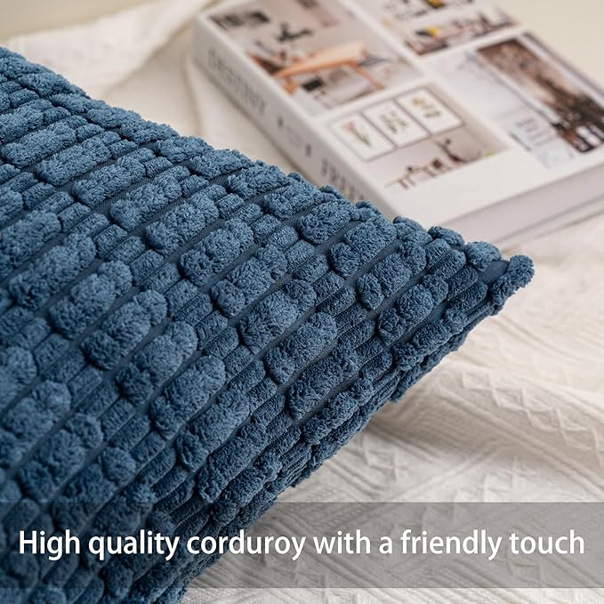Corduroy Decorative Throw Pillow Covers 14x36 Inch Soft Striped Pillow Covers - Image 2