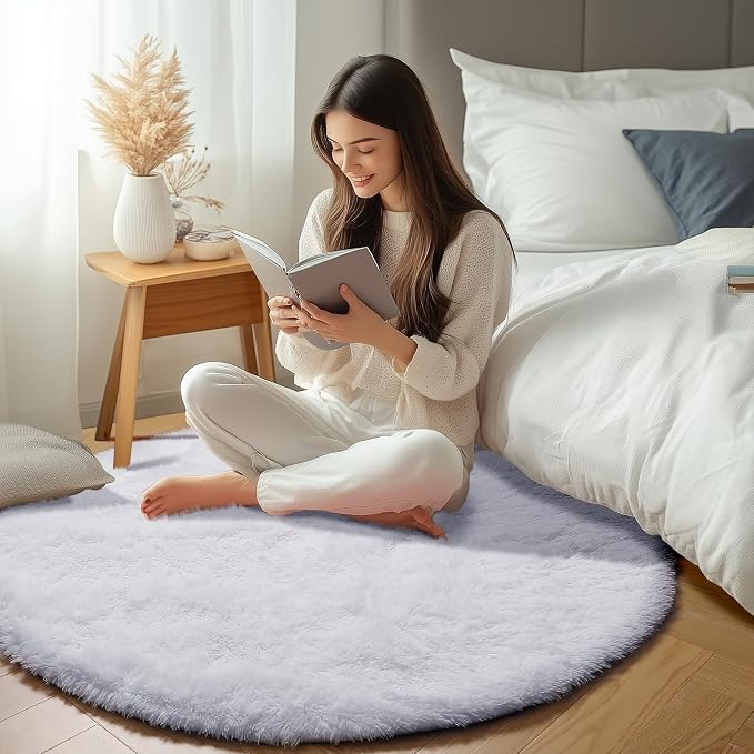 ONASAR White Round Rugs 6ft for Living Room Bedroom, Fluffy Circle Area Rug for - Image 6