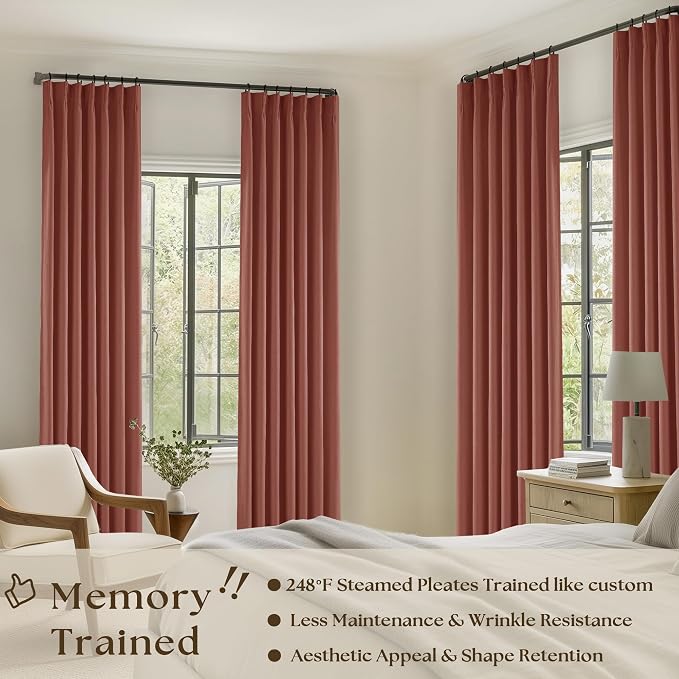 Terracotta Linen 100% Black Out 120 Inch Curtains - Image 2