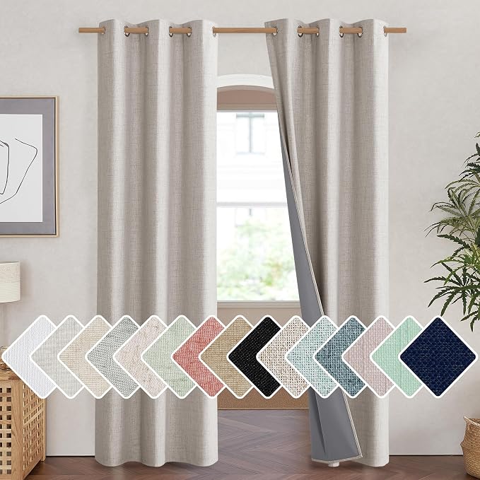 NICETOWN Brich Vintage Open Linen Weave Flax Thermal Curtains, 100% Blackout by NICETOWN
