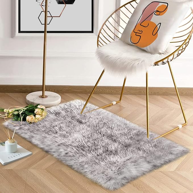 Latepis White with Grey Tips Small Bedroom Washable Soft Shaggy 2x3 Rug Fuzzy - Image 7
