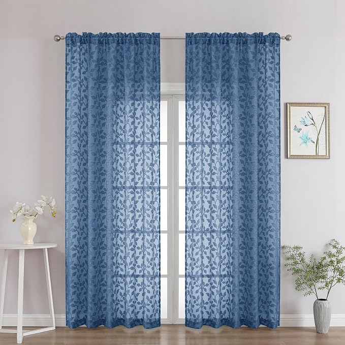 Chyhomenyc Dusty Blue Sheer Curtains 90 Inch Length 2 Panels Set, Light by Chyhomenyc