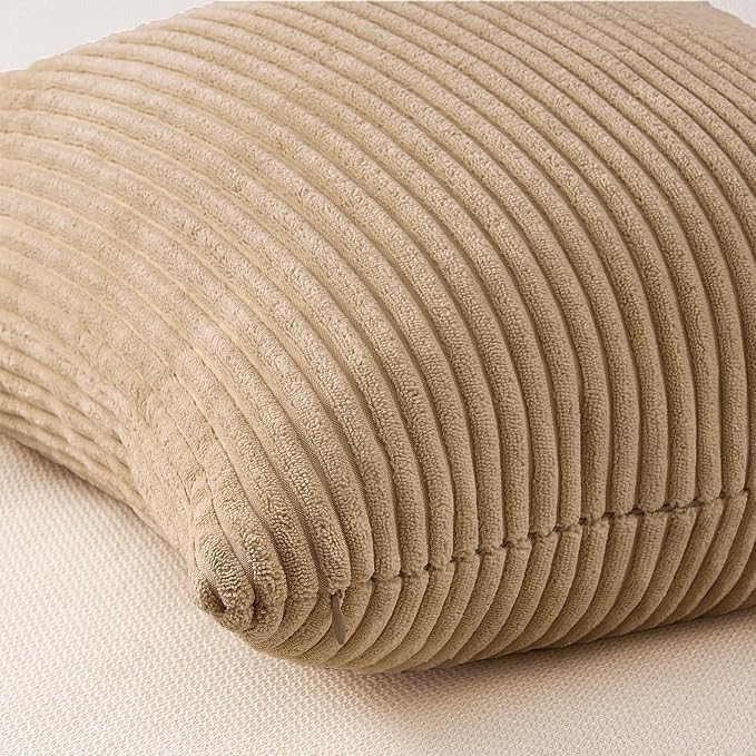 Topfinel Beige Brown Throw Pillow Covers Rustic Modern Soft Corduroy Striped - Image 6