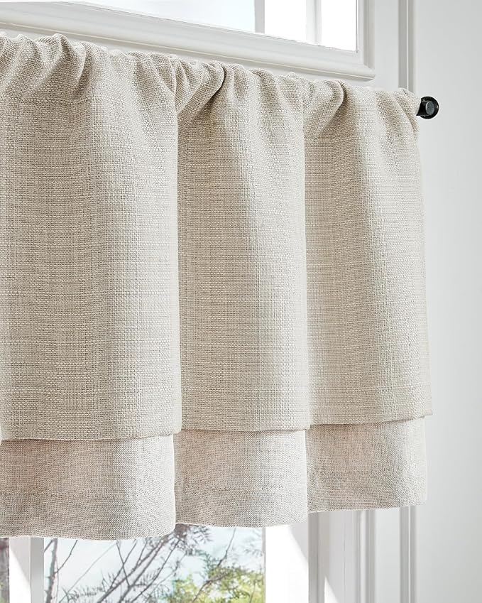 jinchan Valance Curtain Beige Hearthered Farmhouse Light Filtering Double Layer by JINCHAN