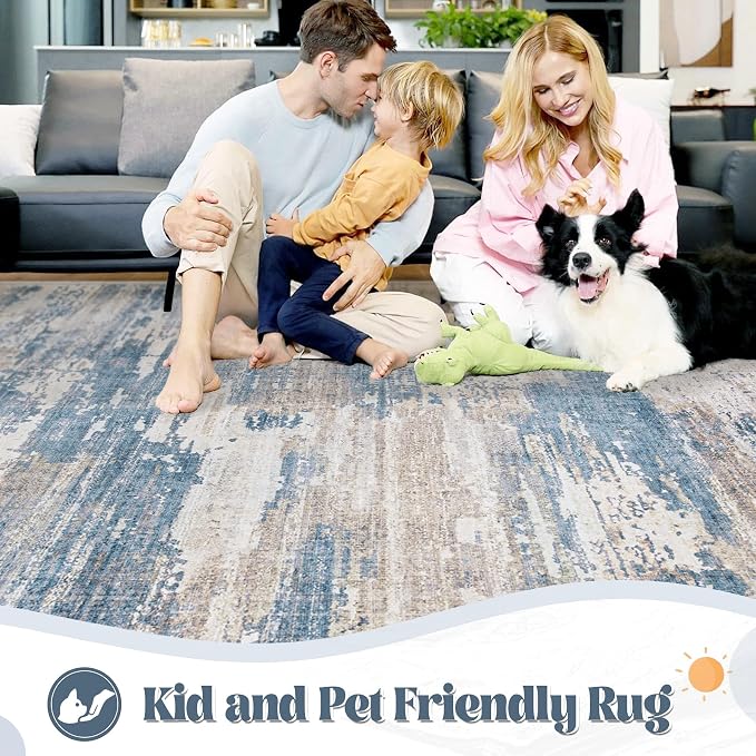 9x12 Area Rug for Living Room, Washable Modern Abstract Large Area Rug Neutral - Image 3