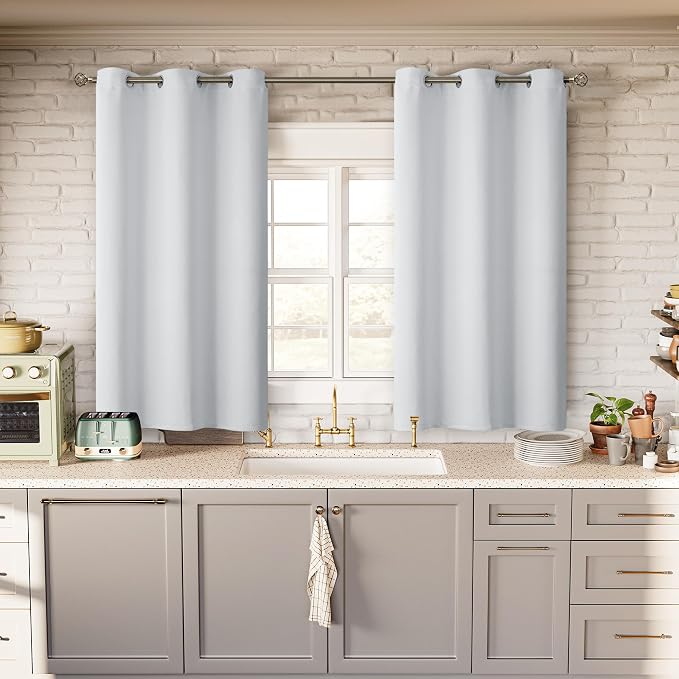 BGment Greyish White Short Room Darkening Curtains - Image 2