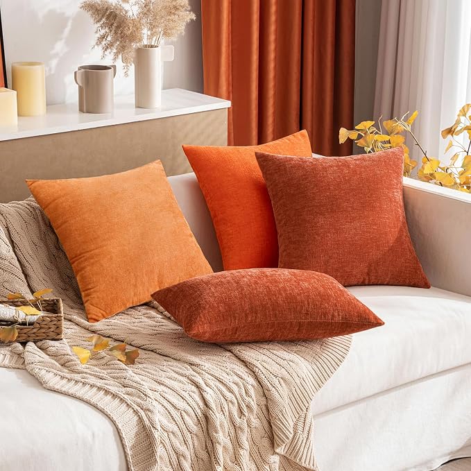 MIULEE Pack of 2 Rust Throw Pillow Covers 20x20 Inch Soft Chenille Pillow Covers - Image 8