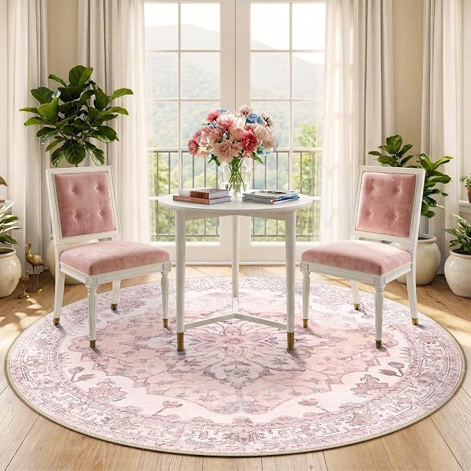 Area Rugs 5ft Washable Non-Slip, Floral Vintage Distress Print Pattern - Image 2