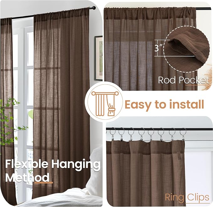 BGment Brown Linen Curtains 84 Inch Length - Image 6