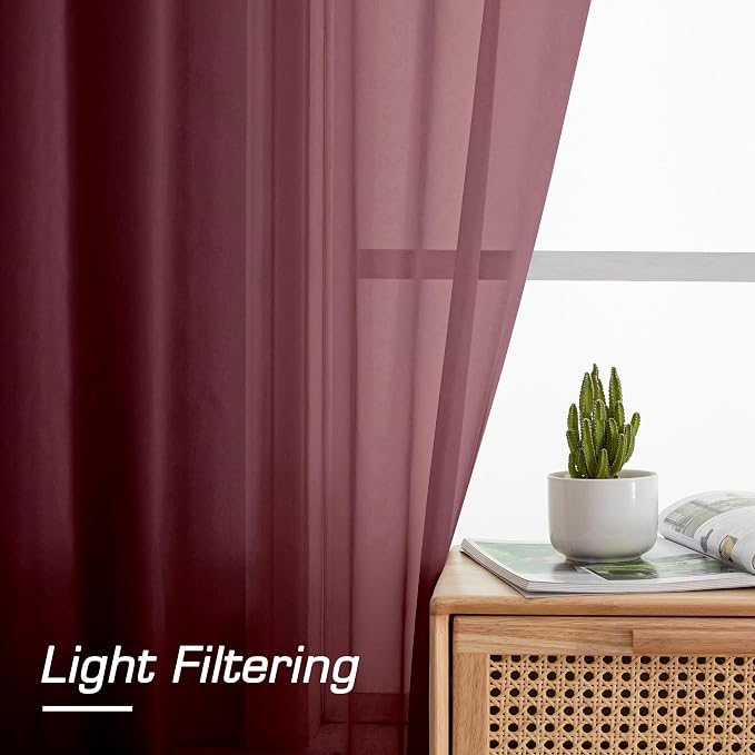 Simplebrand Rod Pocket Top Solid Voile Sheer Curtains - Image 2
