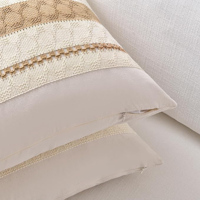 Fancy Homi Set of 1 Neutral Tan Lumbar Decorative Throw Pillow Cover 12x20 Inch - Image 3