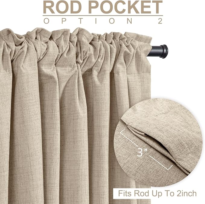 Linen Textured Blackout Sliding Door Curtains 108 Inches Long, Oatmeal | 100% - Image 4