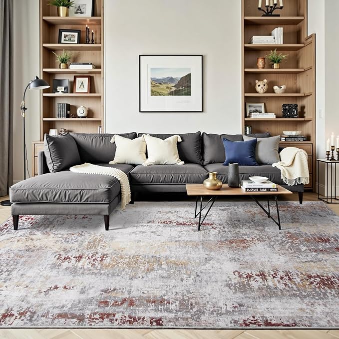 Toneed Abstract Area Rug 6x9 Modern Washable Rug Soft Non Slip Rug Low Pile - Image 3