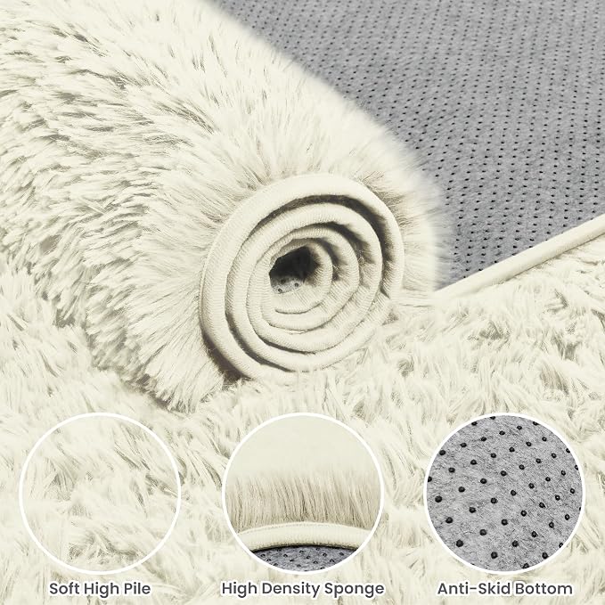 6x9 Area Rugs for Living Room Rug: Soft Fluffy Shag Cream White Rugs for Bedroom - Image 8