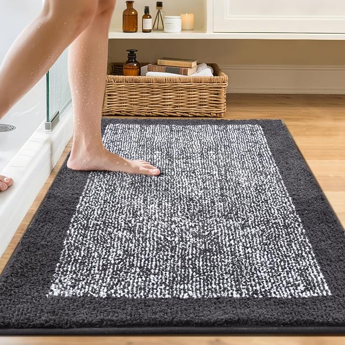 48x32 Large Bathroom Rugs Washable Non Slip, Dark Grey Bath Mat - Image 2
