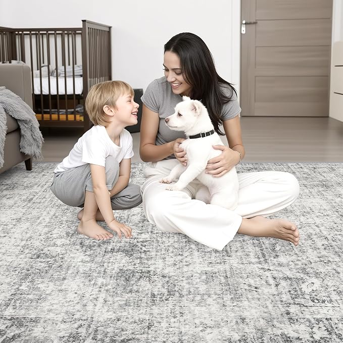 Round Area Rug Living Room: 8 ft Modern Washable Indoor Carpet | - Image 2